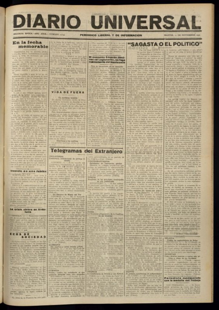 Miniatura de Diario Universal del 11 de noviembre de 1930