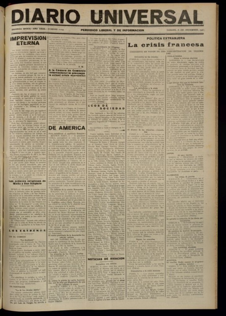 Miniatura de Diario Universal del 6 de diciembre de 1930