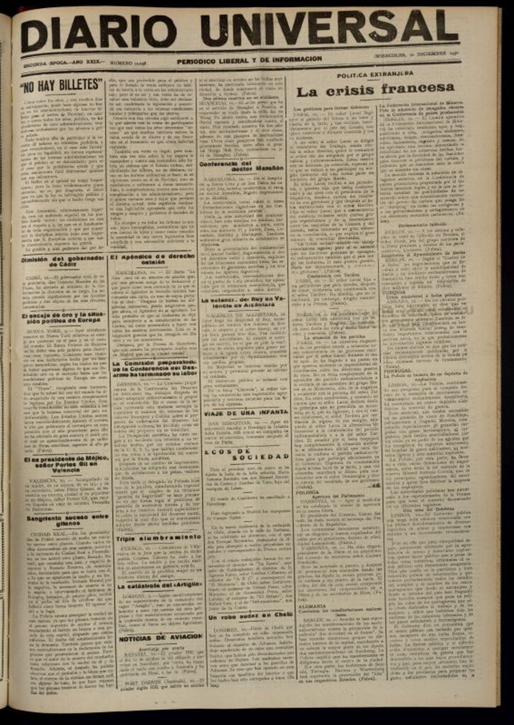 Miniatura de Diario Universal del 10 de diciembre de 1930