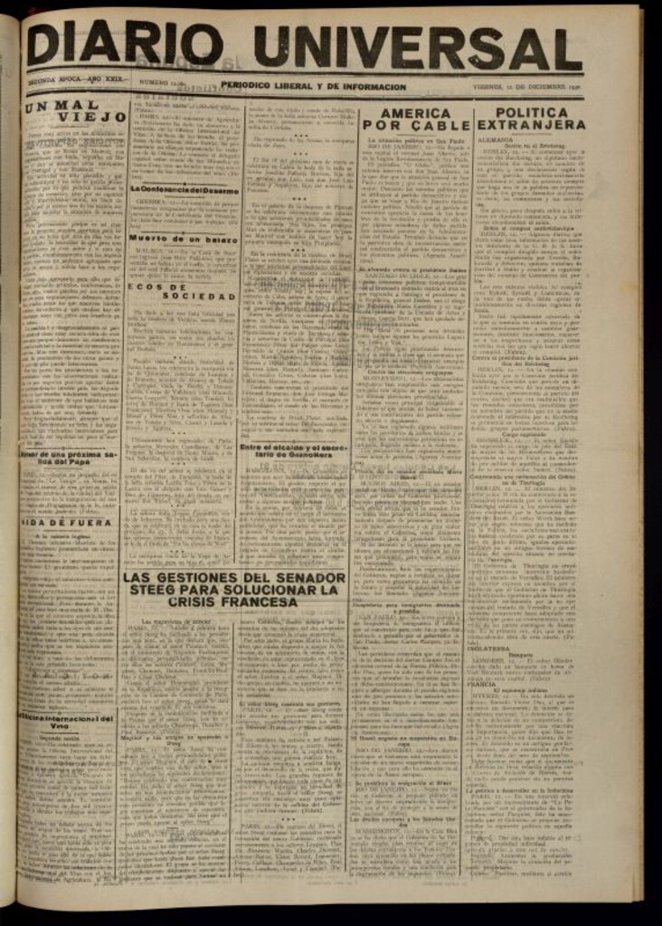Miniatura de Diario Universal del 12 de diciembre de 1930