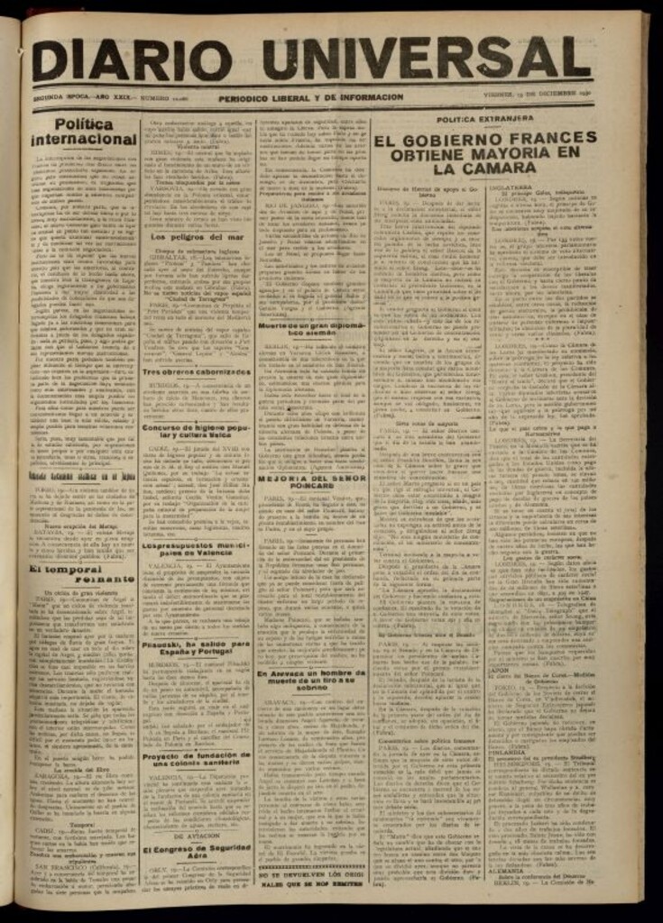 Miniatura de Diario Universal del 19 de diciembre de 1930