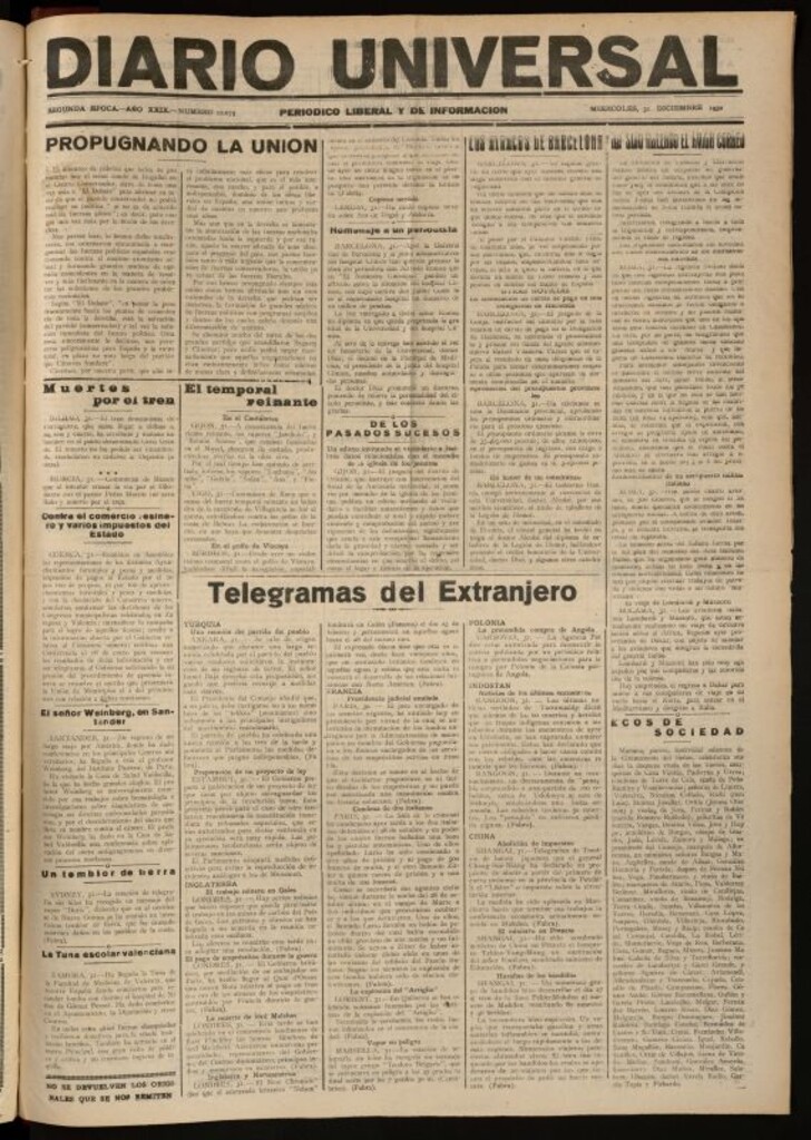 Miniatura de Diario Universal del 31 de diciembre de 1930