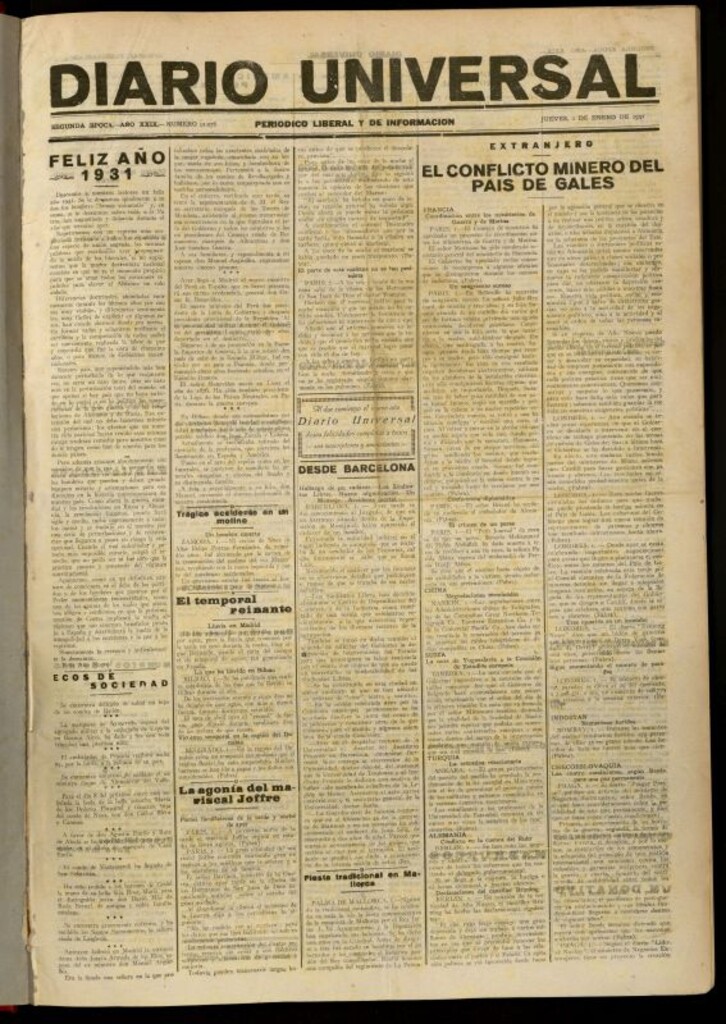 Miniatura de Diario Universal del 1 de enero de 1931