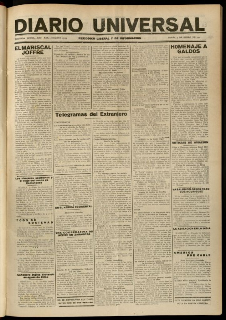 Miniatura de Diario Universal del 5 de enero de 1931
