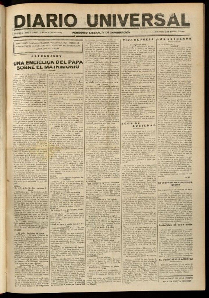 Miniatura de Diario Universal del 9 de enero de 1931