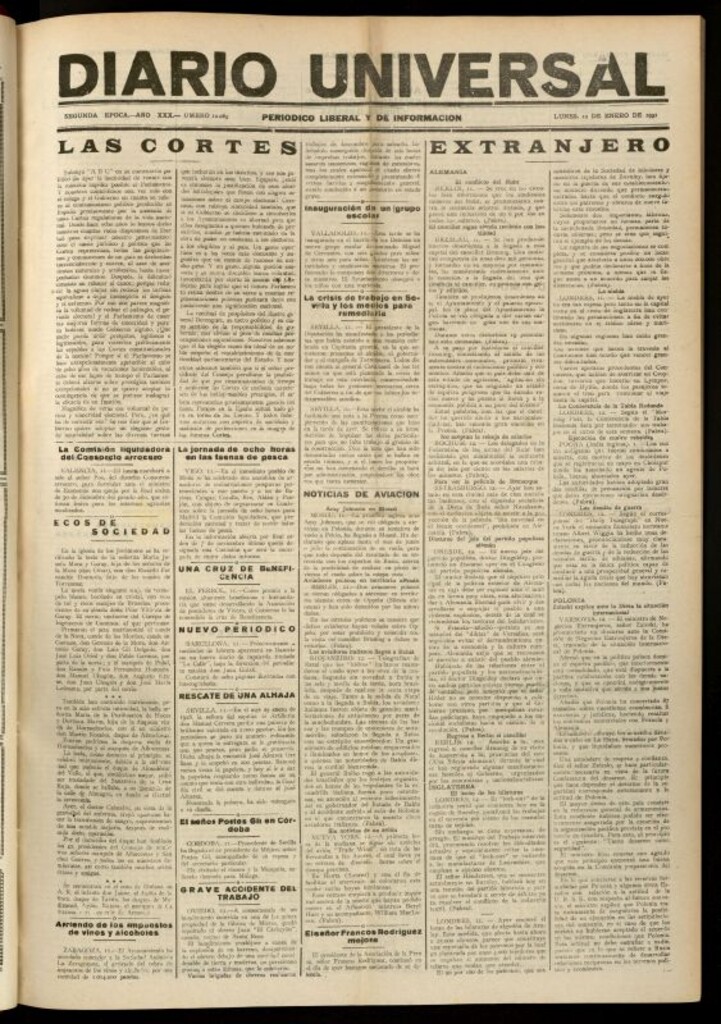 Miniatura de Diario Universal del 12 de enero de 1931