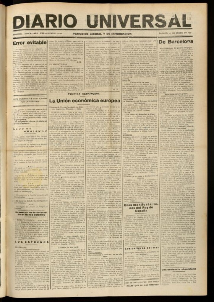 Miniatura de Diario Universal del 17 de enero de 1931