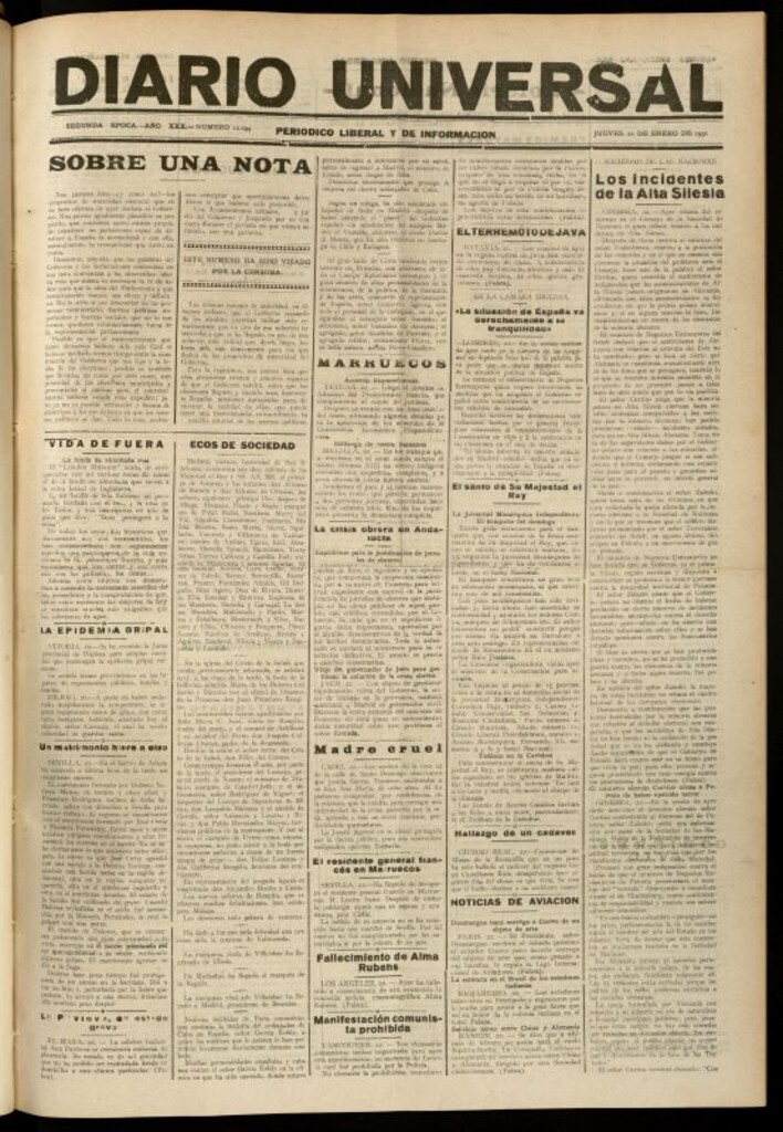 Miniatura de Diario Universal del 22 de enero de 1931