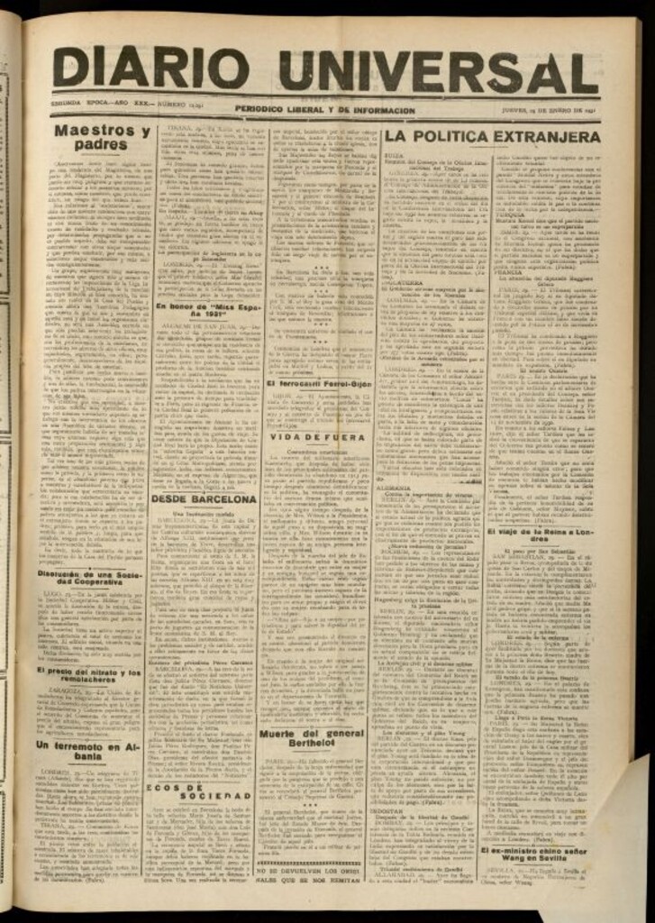 Miniatura de Diario Universal del 29 de enero de 1931