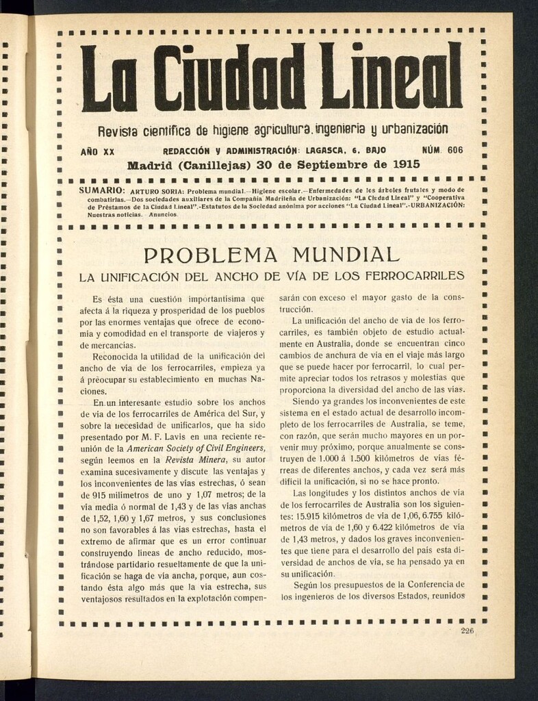 Miniatura de La Ciudad Lineal : órgano oficial de la Compañía Madrileña de Urbanización del 30 de septiembre de 1915