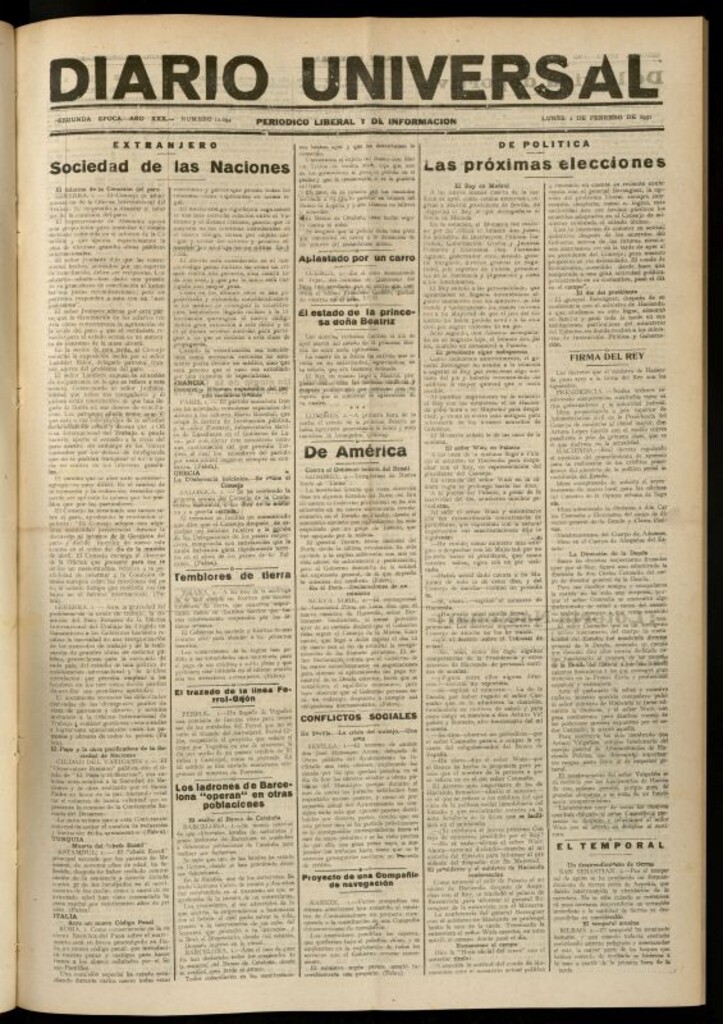 Miniatura de Diario Universal del 2 de febrero de 1931