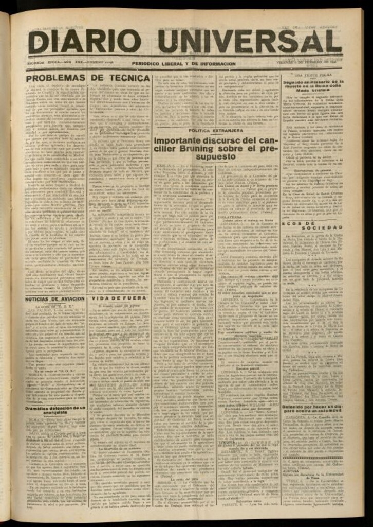 Miniatura de Diario Universal del 6 de febrero de 1931