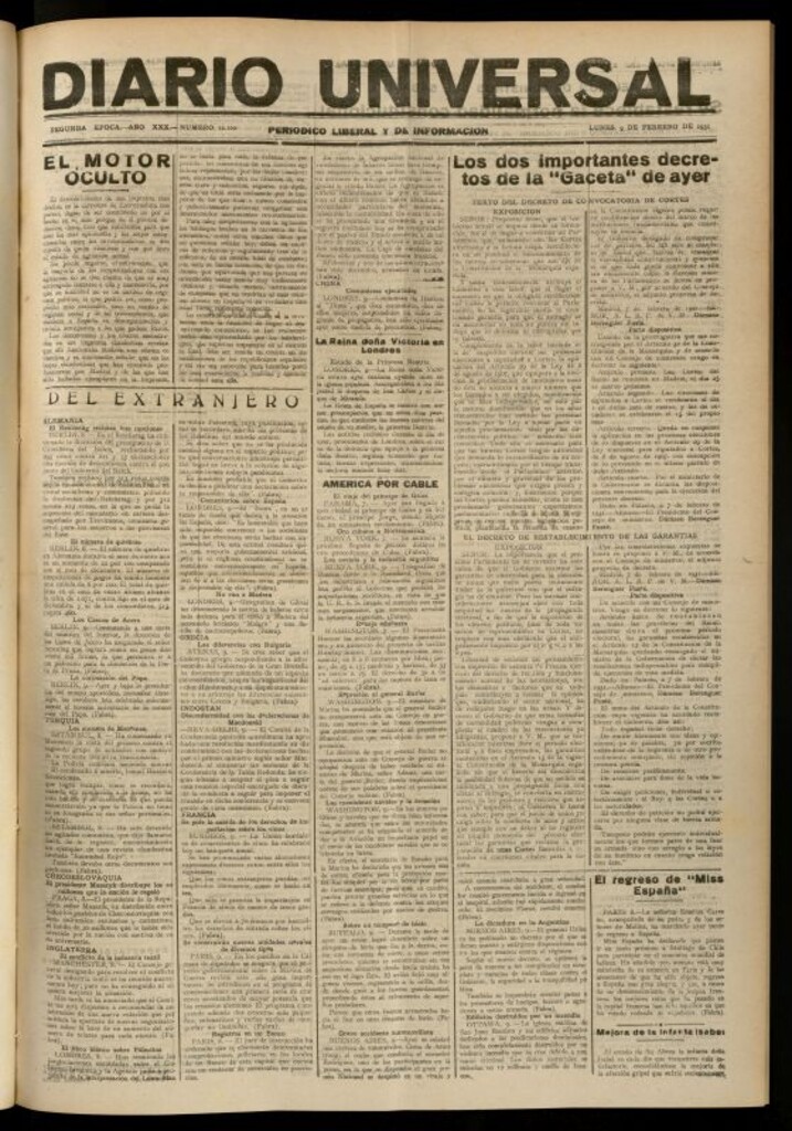 Miniatura de Diario Universal del 9 de febrero de 1931