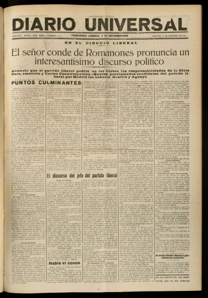 Miniatura de Diario Universal del 10 de febrero de 1931