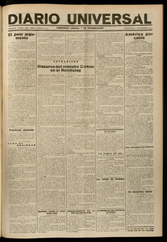 Miniatura de Diario Universal del 11 de febrero de 1931