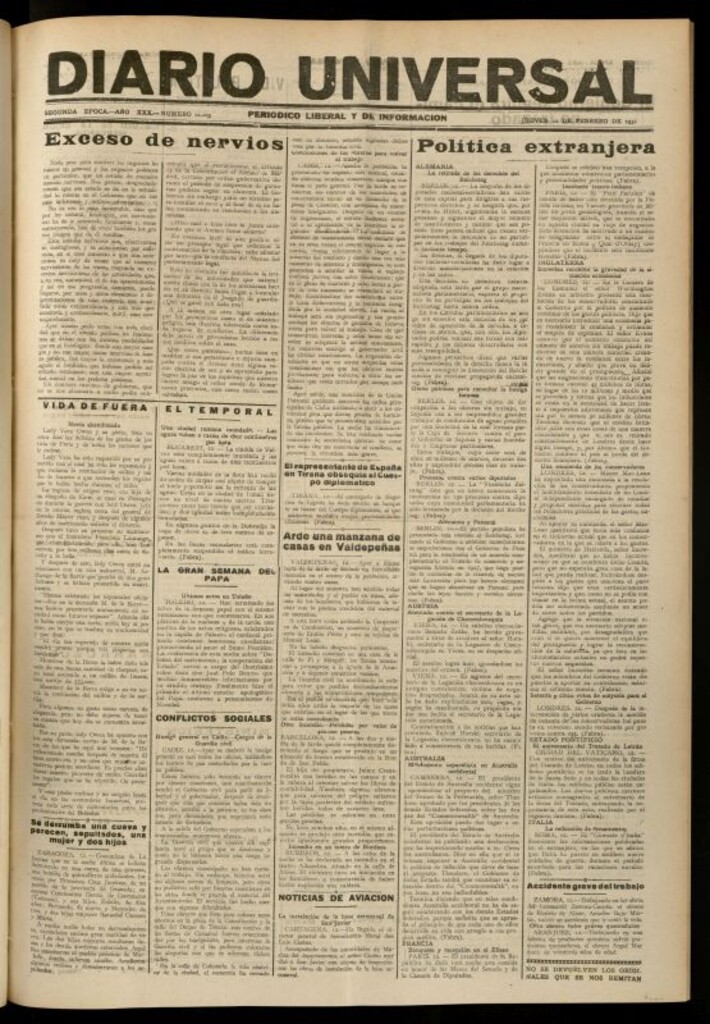 Miniatura de Diario Universal del 12 de febrero de 1931