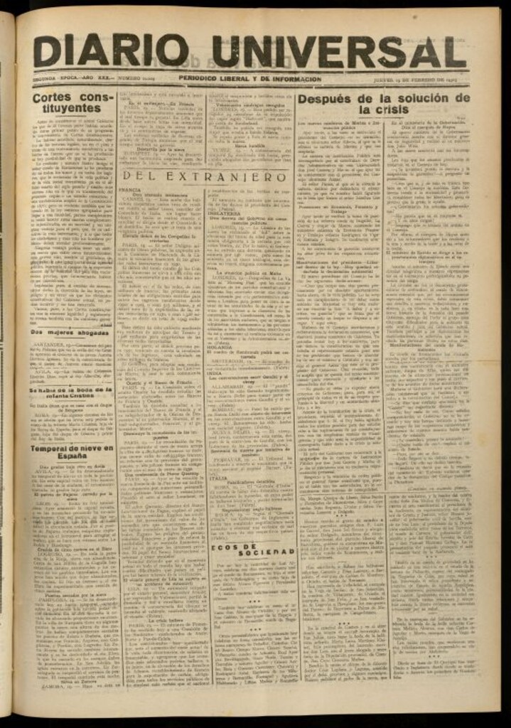 Miniatura de Diario Universal del 19 de febrero de 1931