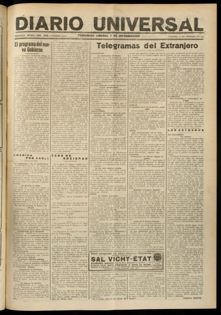 Miniatura de Diario Universal del 20 de febrero de 1931