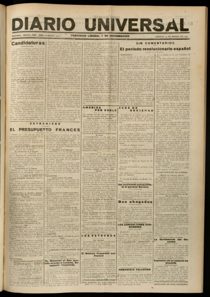 Miniatura de Diario Universal del 14 de marzo de 1931