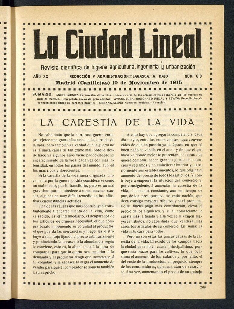 Miniatura de La Ciudad Lineal : órgano oficial de la Compañía Madrileña de Urbanización del 10 de noviembre de 1915