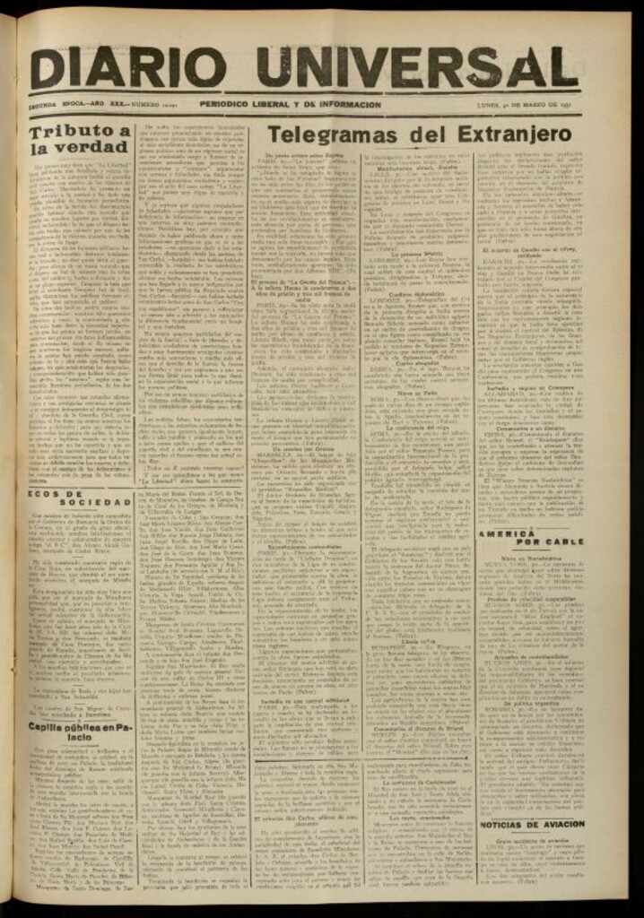 Miniatura de Diario Universal del 30 de marzo de 1931