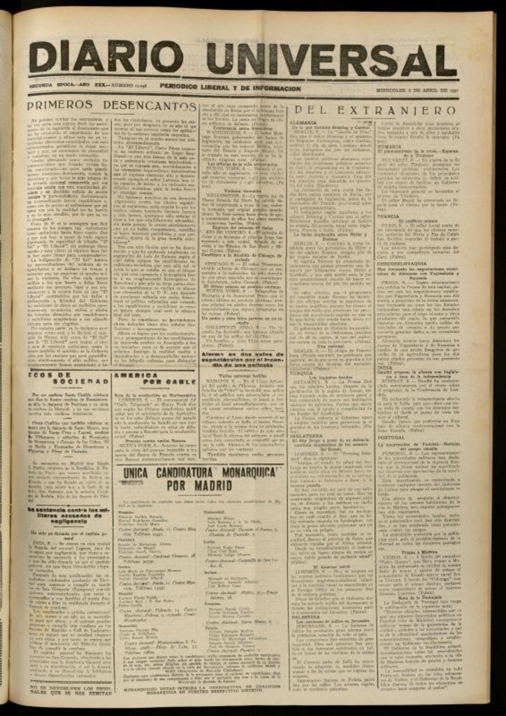 Miniatura de Diario Universal del 8 de abril de 1931