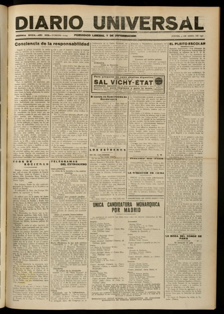 Miniatura de Diario Universal del 9 de abril de 1931