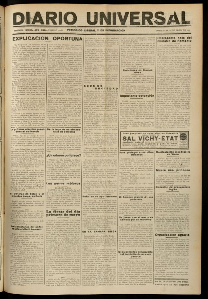 Miniatura de Diario Universal del 29 de abril de 1931