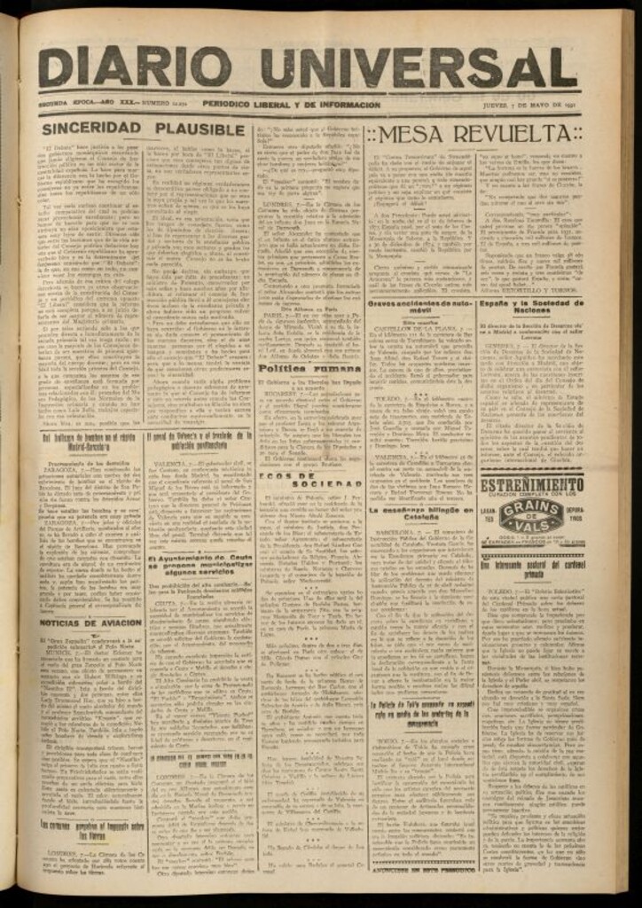 Miniatura de Diario Universal del 7 de mayo de 1931