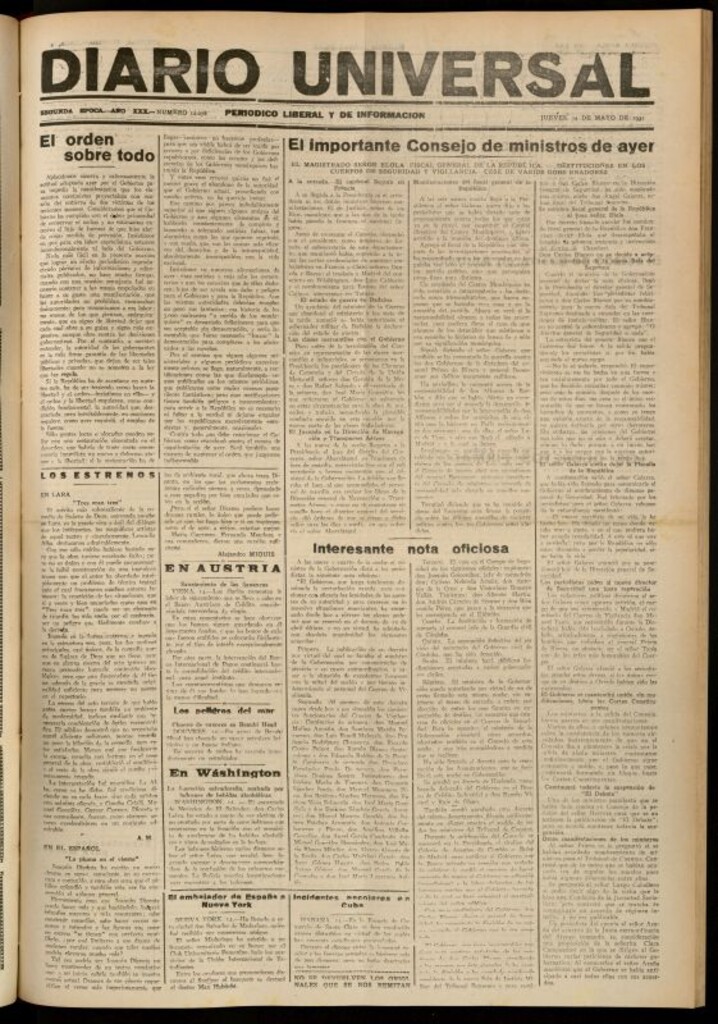 Miniatura de Diario Universal del 14 de mayo de 1931