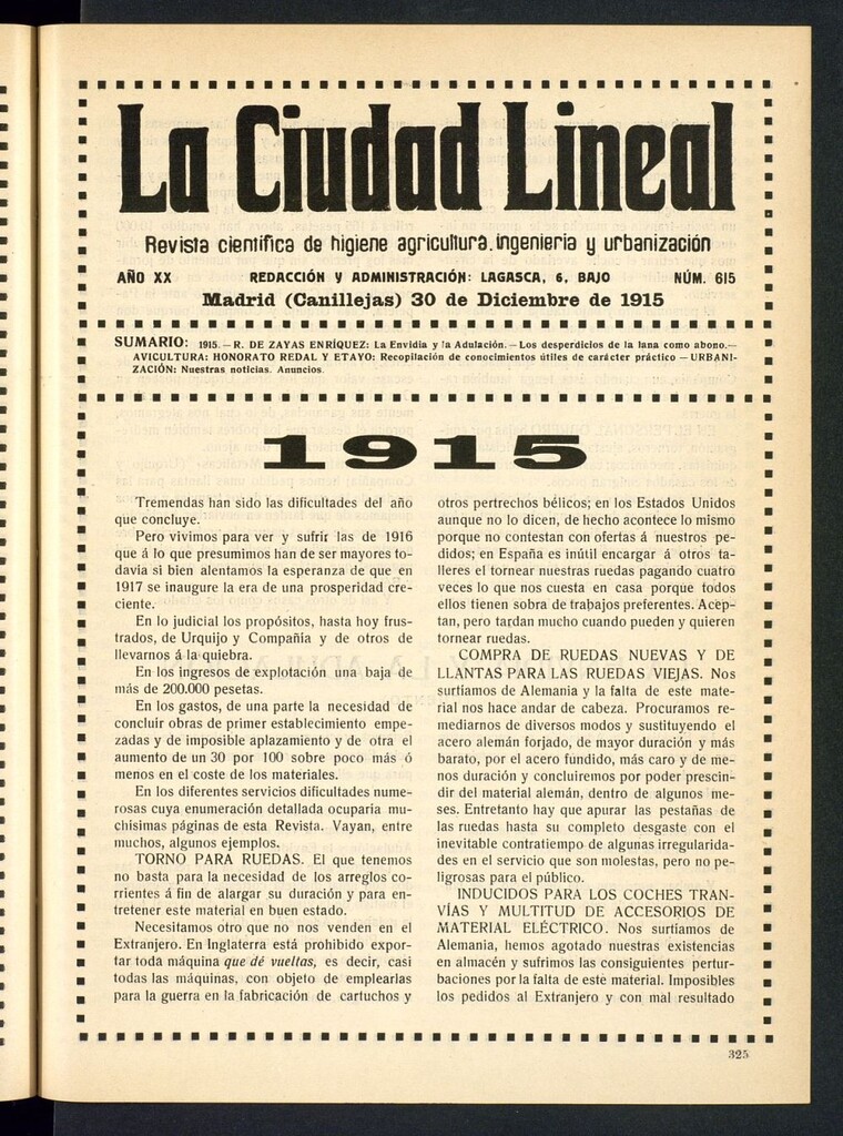 Miniatura de La Ciudad Lineal : órgano oficial de la Compañía Madrileña de Urbanización del 30 de diciembre de 1915