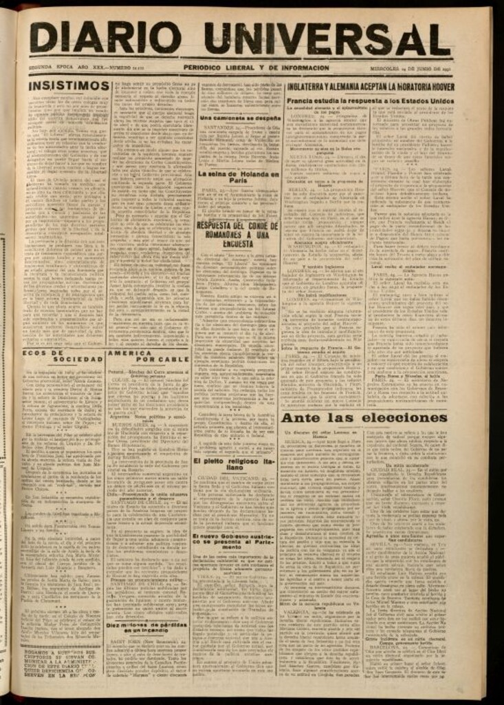 Miniatura de Diario Universal del 24 de junio de 1931