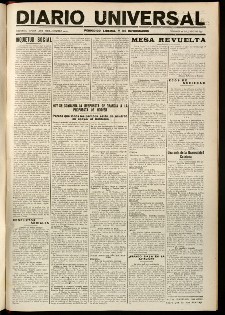 Miniatura de Diario Universal del 26 de junio de 1931