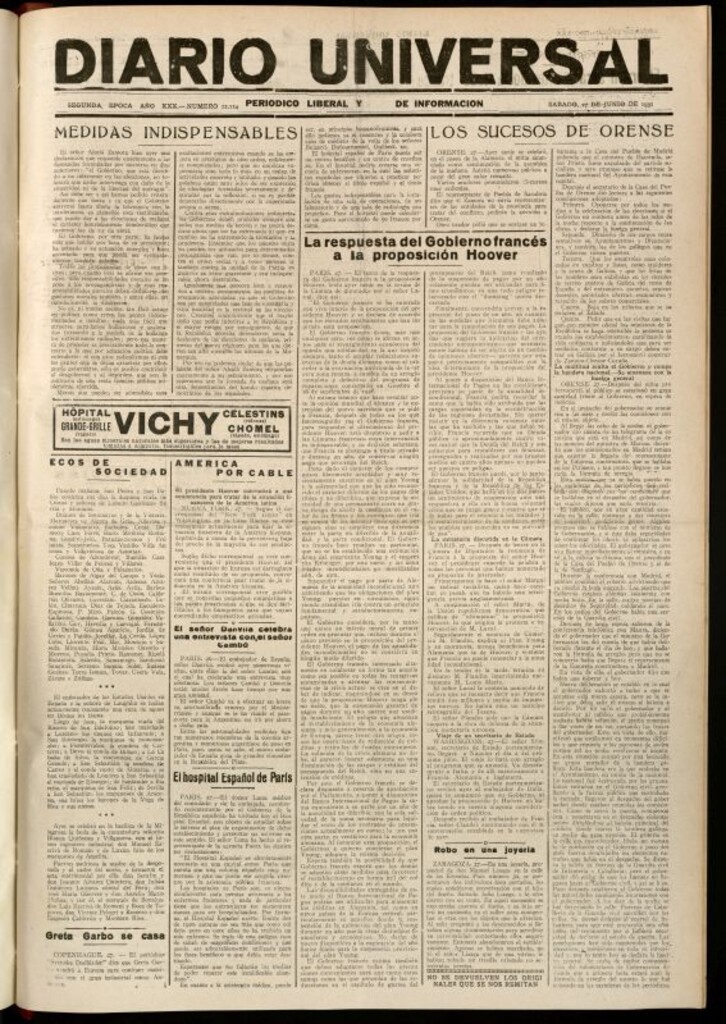 Miniatura de Diario Universal del 27 de junio de 1931