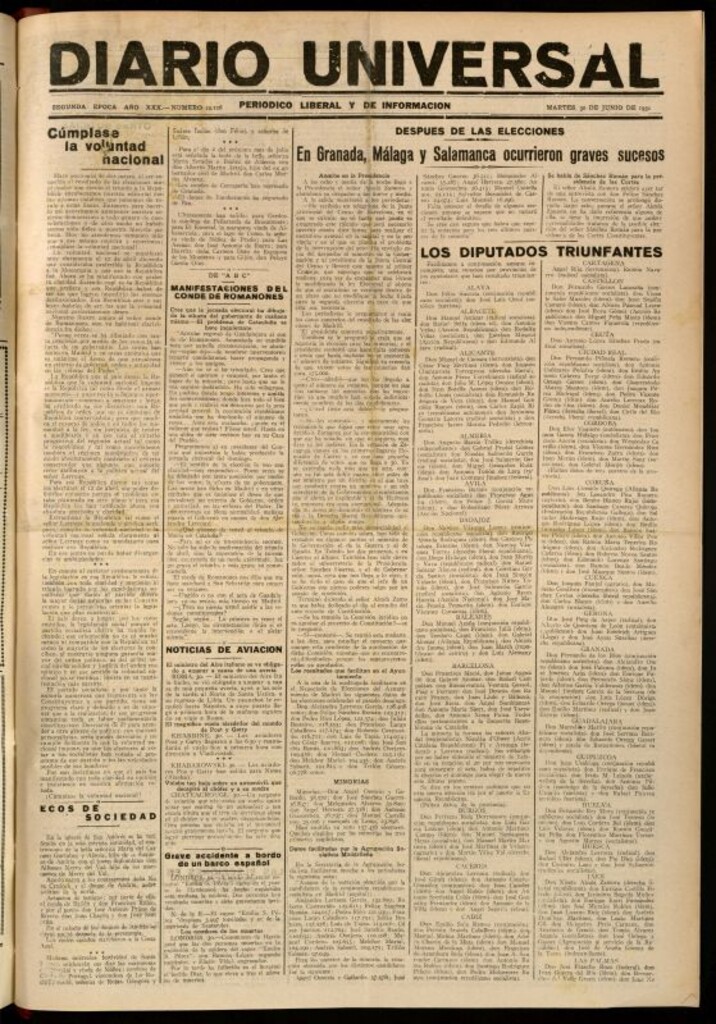 Miniatura de Diario Universal del 30 de junio de 1931