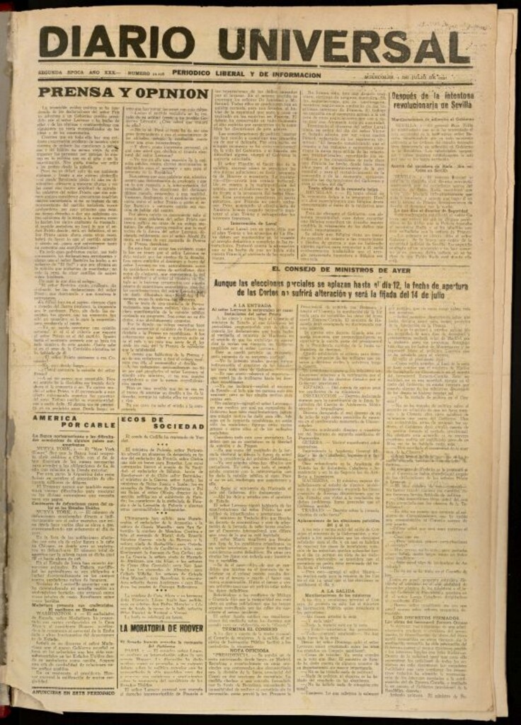 Miniatura de Diario Universal del 1 de julio de 1931