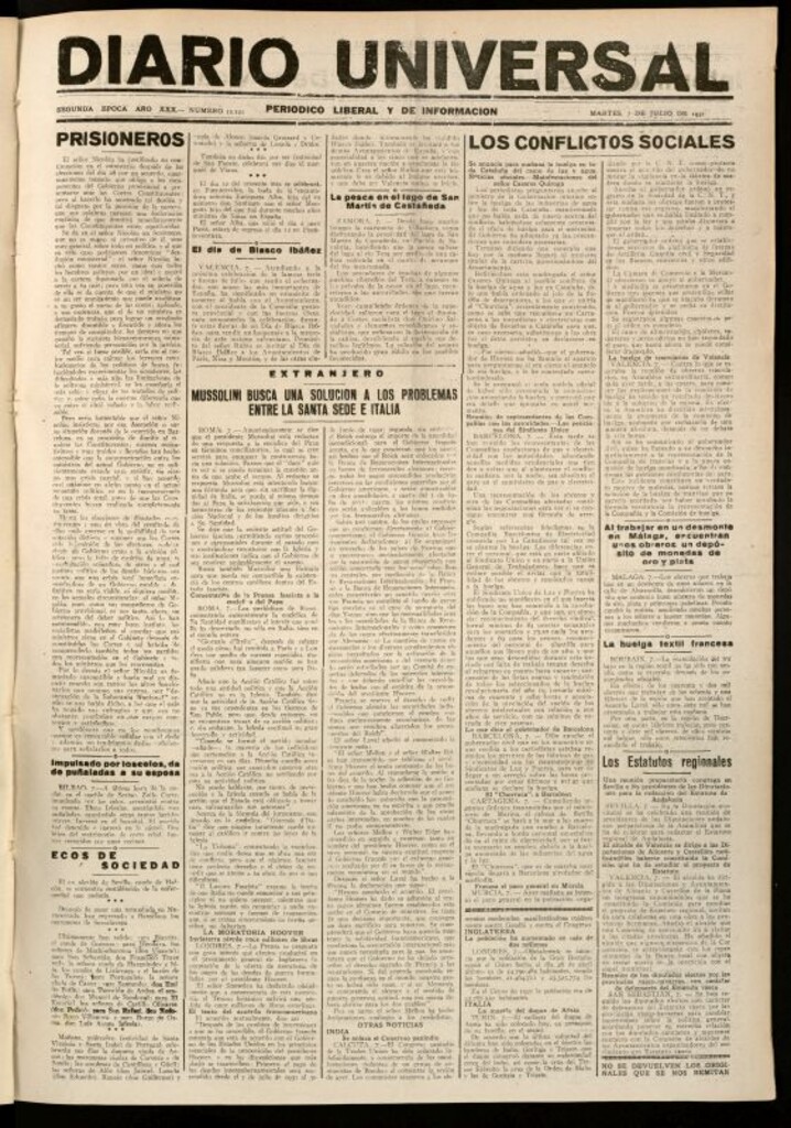 Miniatura de Diario Universal del 7 de julio de 1931