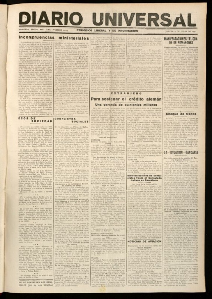 Miniatura de Diario Universal del 9 de julio de 1931