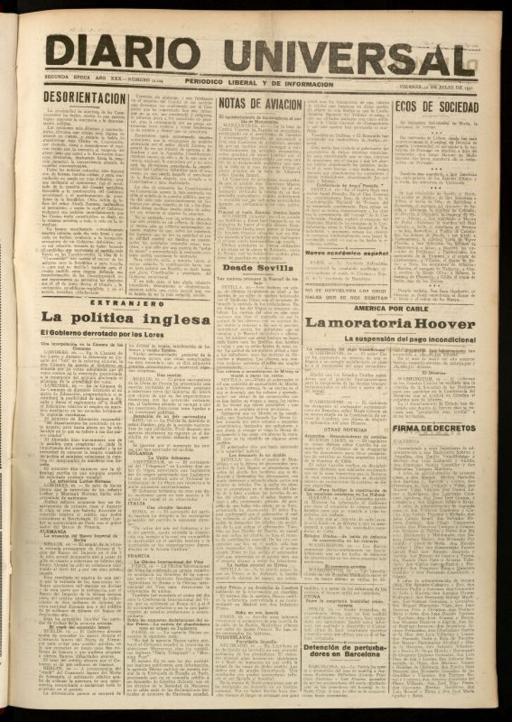 Miniatura de Diario Universal del 10 de julio de 1931
