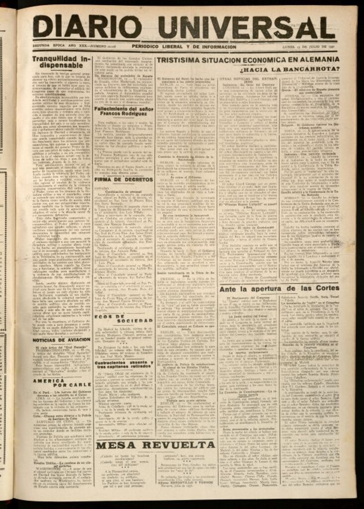 Miniatura de Diario Universal del 13 de julio de 1931