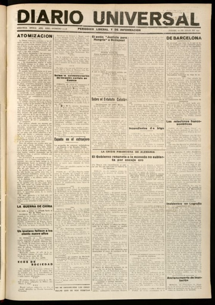 Miniatura de Diario Universal del 16 de julio de 1931