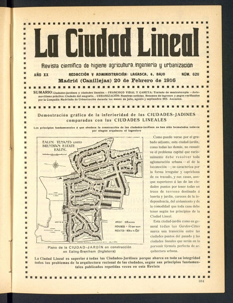 Miniatura de La Ciudad Lineal : órgano oficial de la Compañía Madrileña de Urbanización del 20 de febrero de 1916