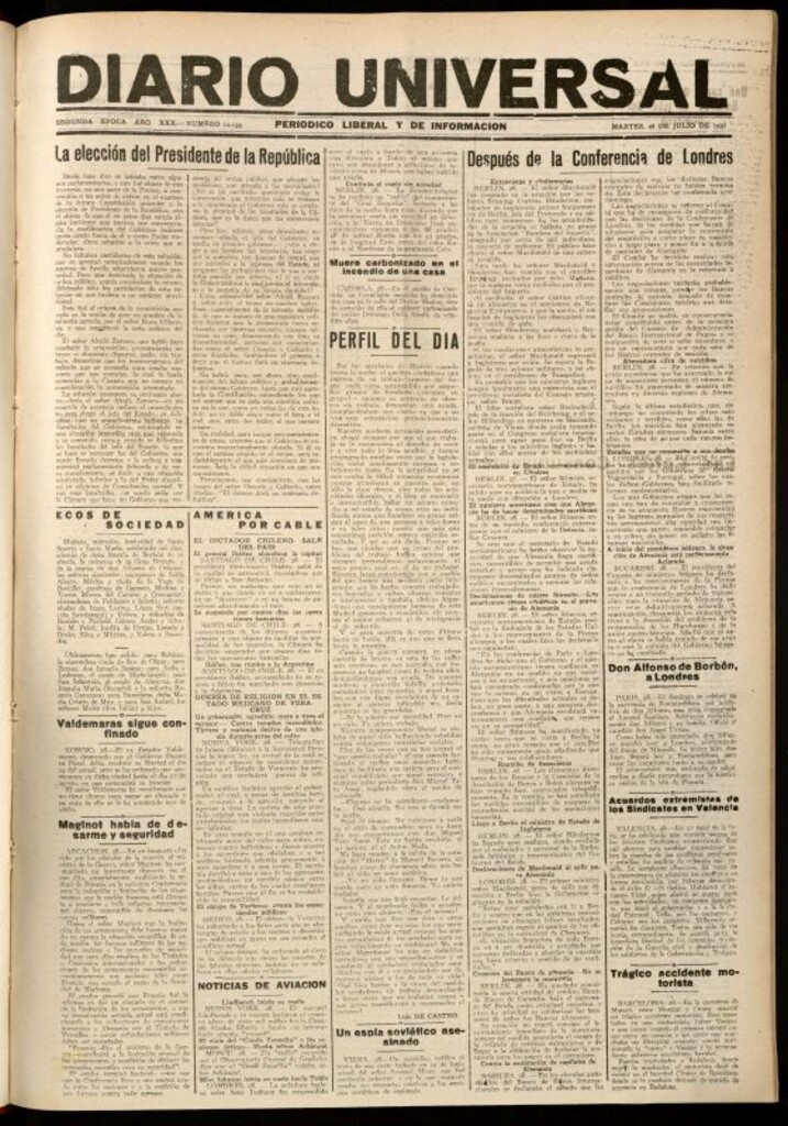 Miniatura de Diario Universal del 28 de julio de 1931
