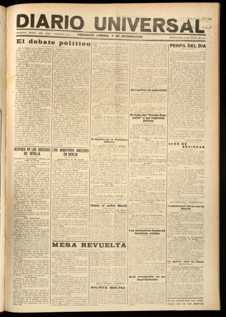 Miniatura de Diario Universal del 29 de julio de 1931