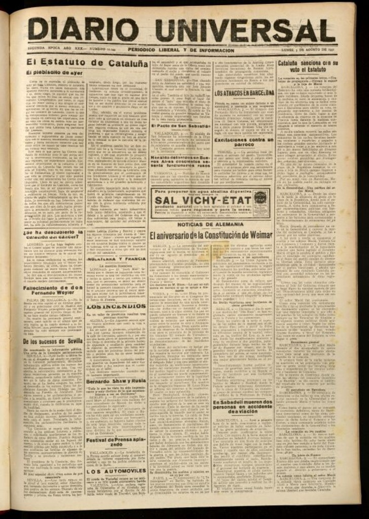 Miniatura de Diario Universal del 3 de agosto de 1931