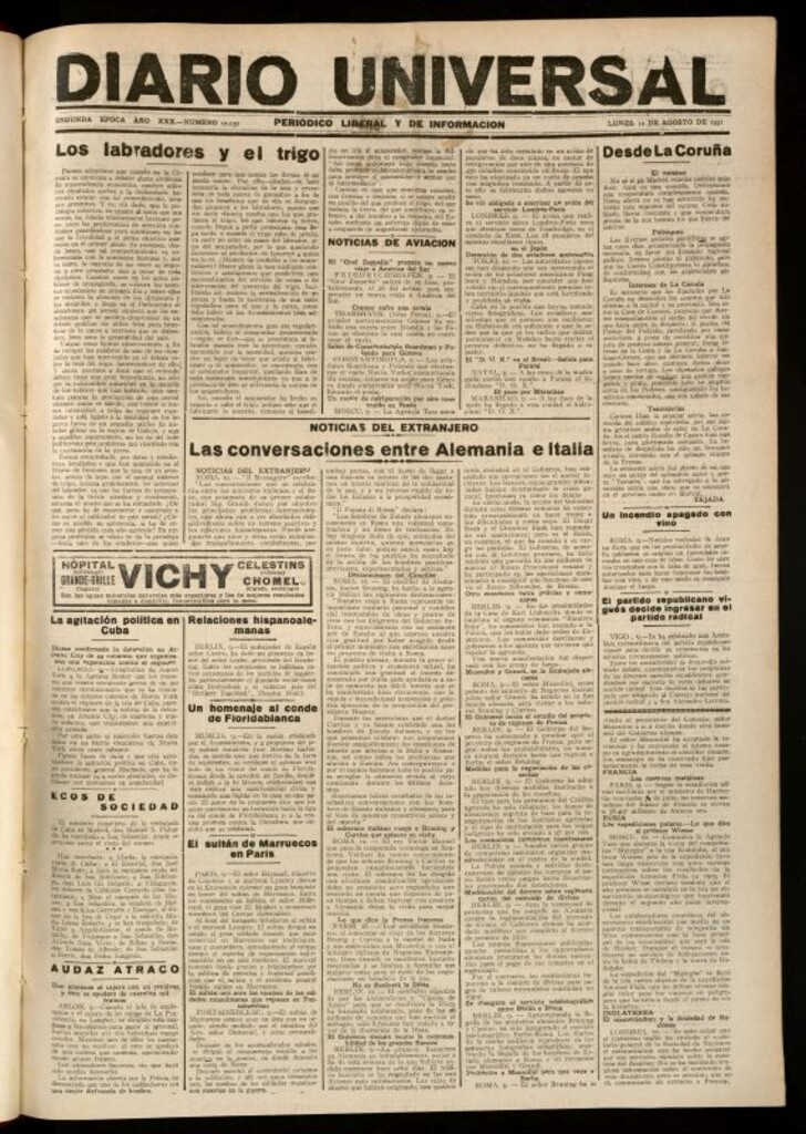 Miniatura de Diario Universal del 10 de agosto de 1931