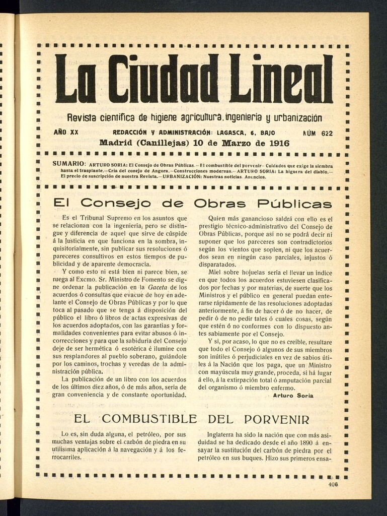 Miniatura de La Ciudad Lineal : órgano oficial de la Compañía Madrileña de Urbanización del 10 de marzo de 1916