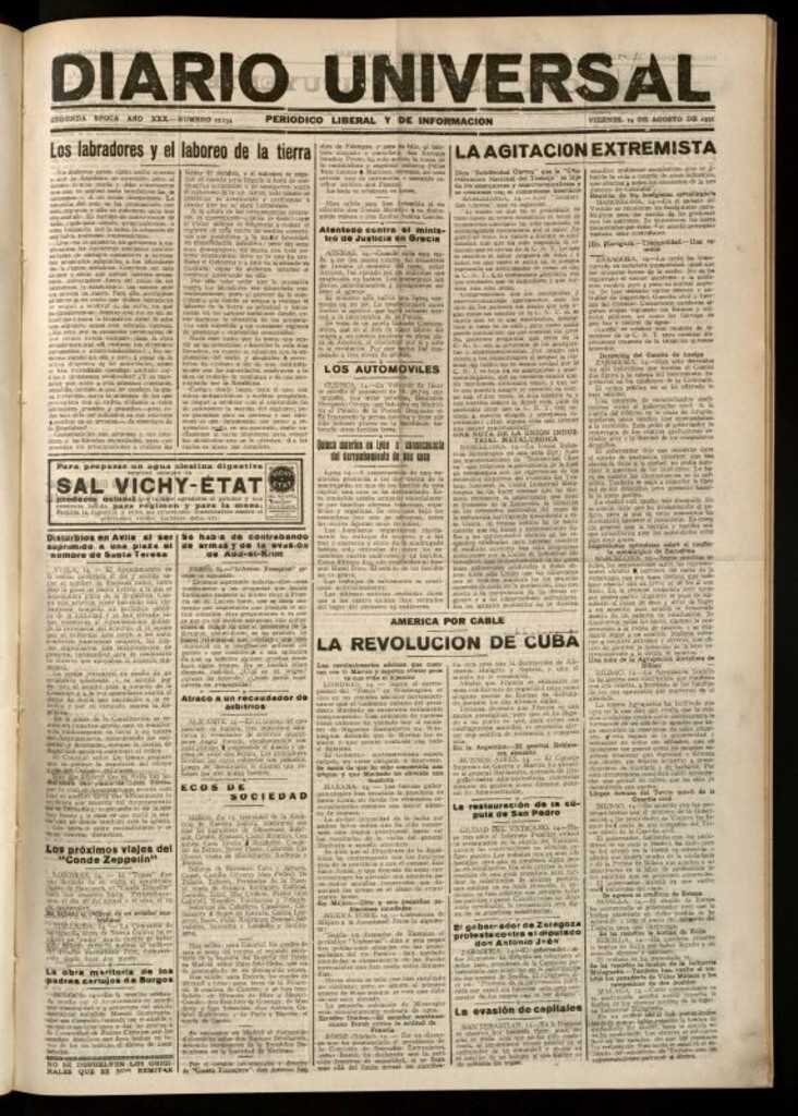 Miniatura de Diario Universal del 14 de agosto de 1931