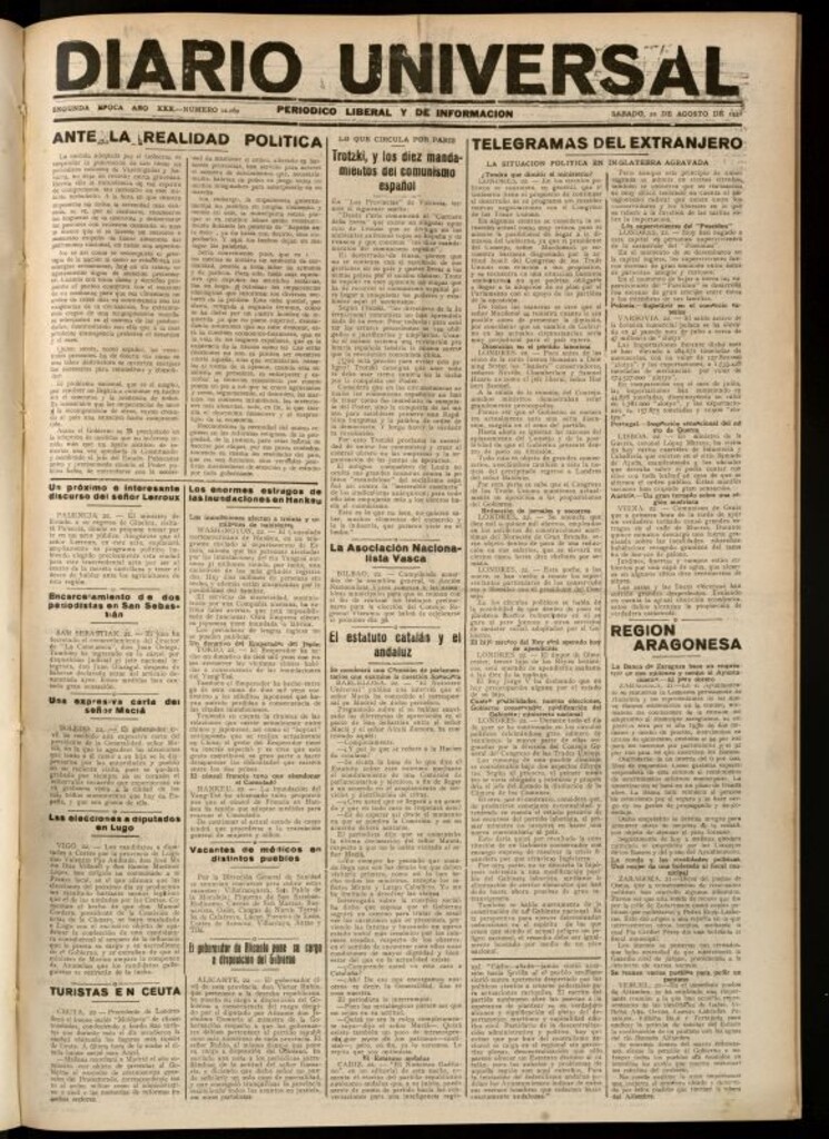 Miniatura de Diario Universal del 22 de agosto de 1931