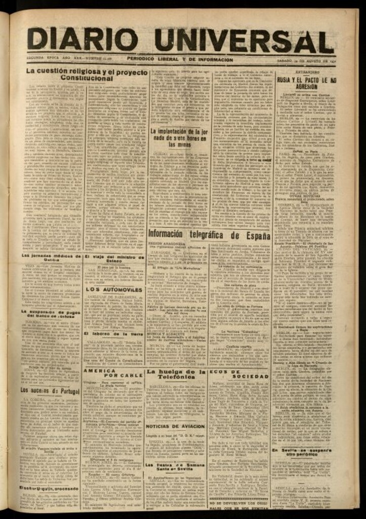 Miniatura de Diario Universal del 29 de agosto de 1931